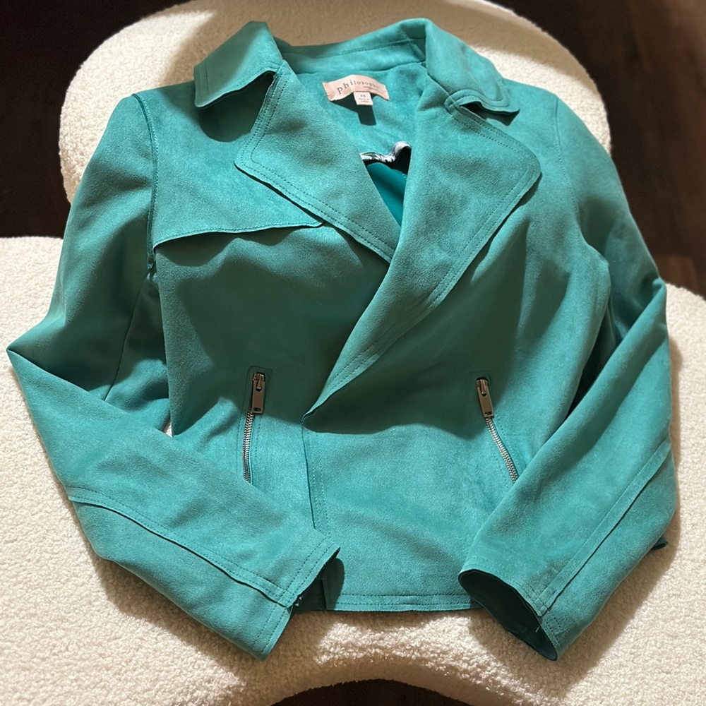 Philosophy Turquoise Faux Suede Leather Jacket Classic Style